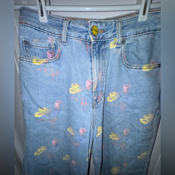 NWOT - Ganni Blue Jeans with Yellow and Pink “Butterflies”✨ - Picture 2 of 8